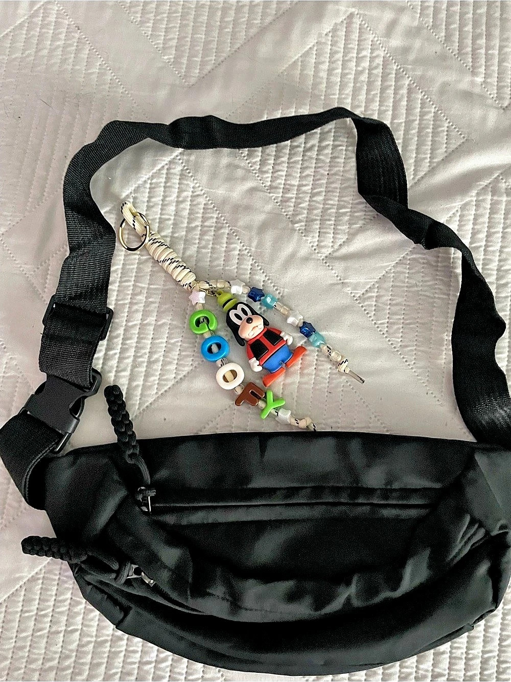 Black Crossbody Bag with goofy Charm